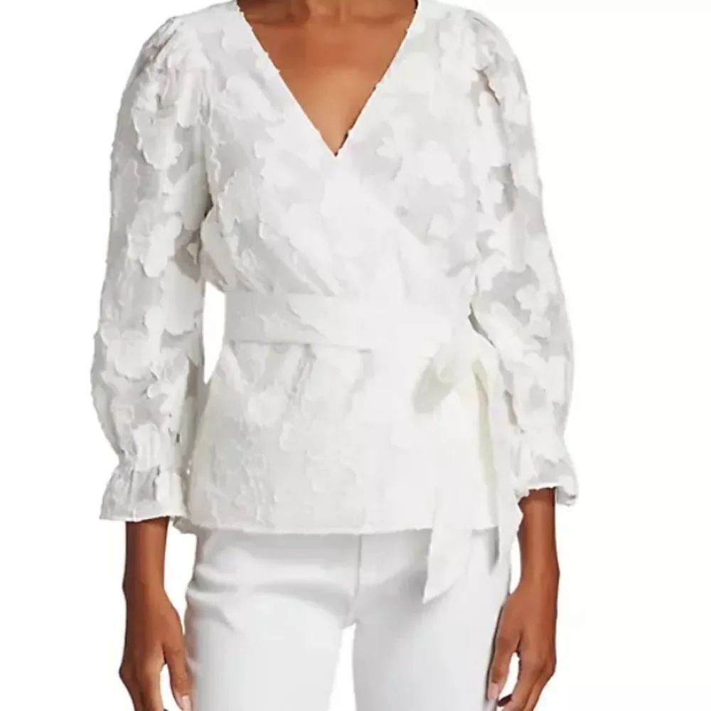 Tanya Taylor Kaylee Jacquard Tie-Waist Top White 4